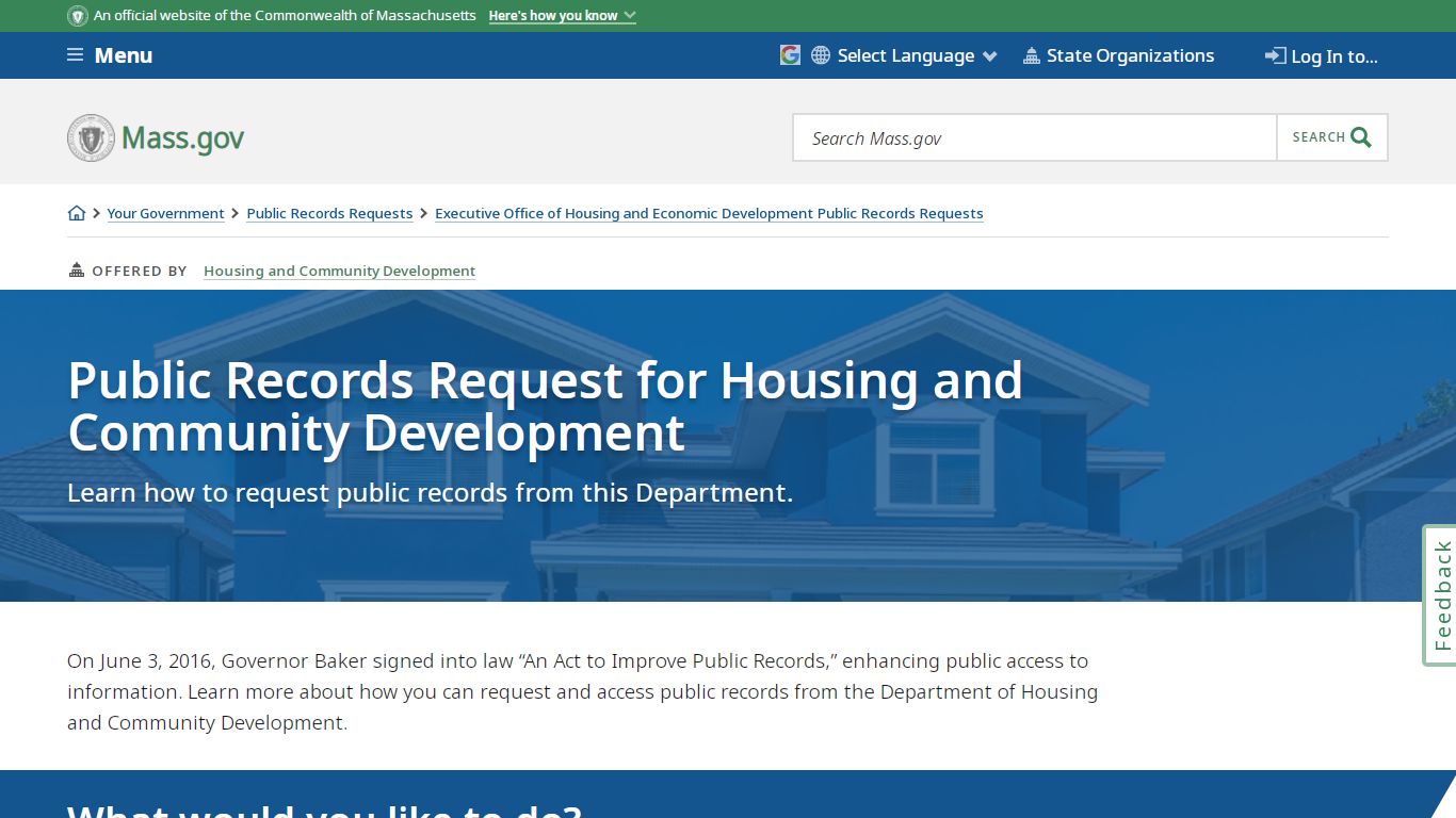 Public Records Request for Housing and Community Development